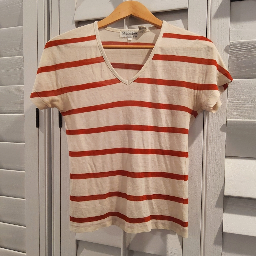 SOLD-- Authentic Christian Dior Silk Blend Ladies V Neck Tee
